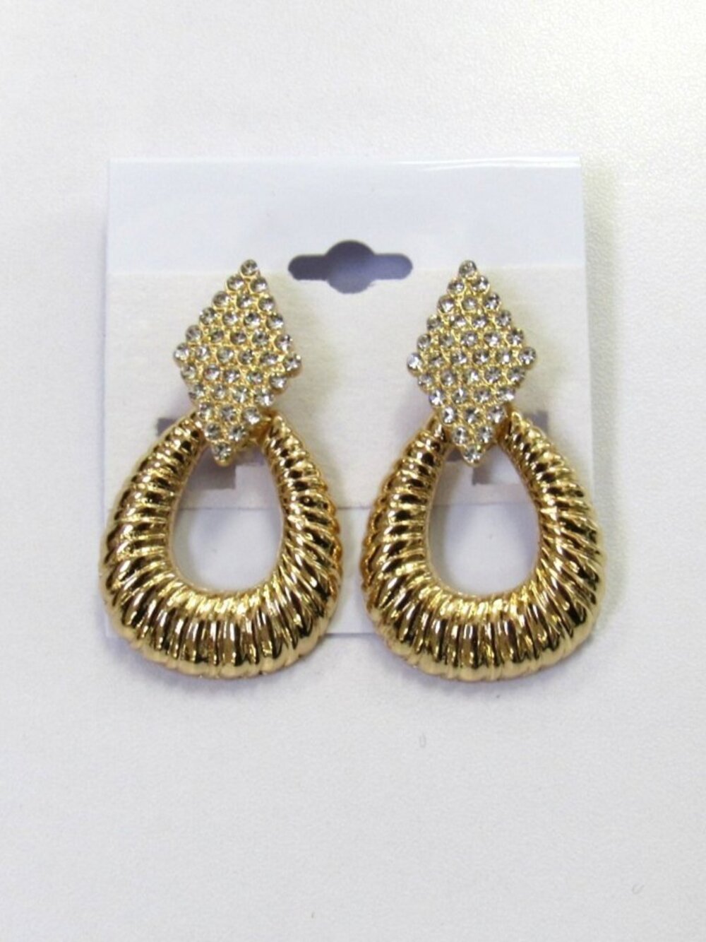 Gold Plated Rhinestone Doorknocker Clip On Drop Dangle Earrings Clip-ons #497 Yo